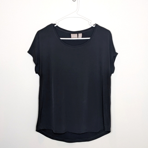 Chico's Black Short Sleeve Shirt 1 M 8 - Picture 1 of 6